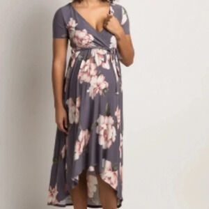 New*PinkBlush Grey Floral Hi-Low Maternity Dress‎